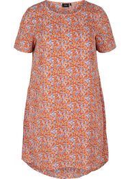 Effen jurk met korte mouwen, Orange Flower AOP