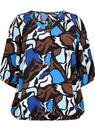 Viscose blouse met print en smockwerk, Zafia AOP