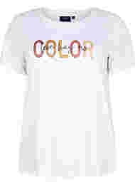 T-shirt in katoen met opdruk, Bright White COLOR
