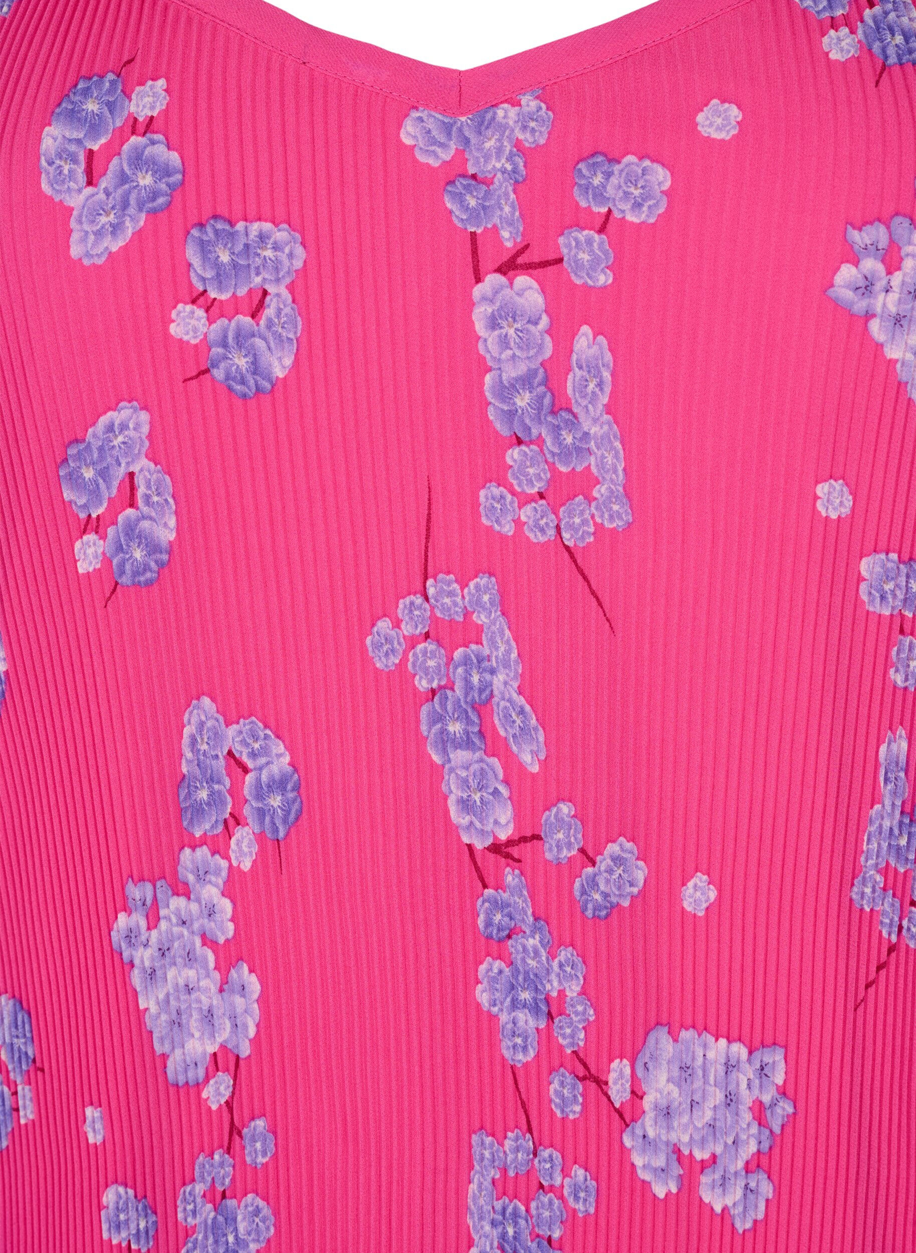 Zizzi Geplooid mouwloos topje, Beetroot Purple AOP, Packshot image number 2