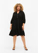 Gestreepte viscose jurk met kanten rand en 3/4 mouwen, Black, Model image number 2