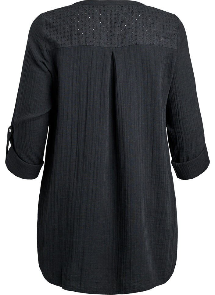 Katoenen mousseline tuniek met broderie anglaise, Zwart, Packshot image number 1