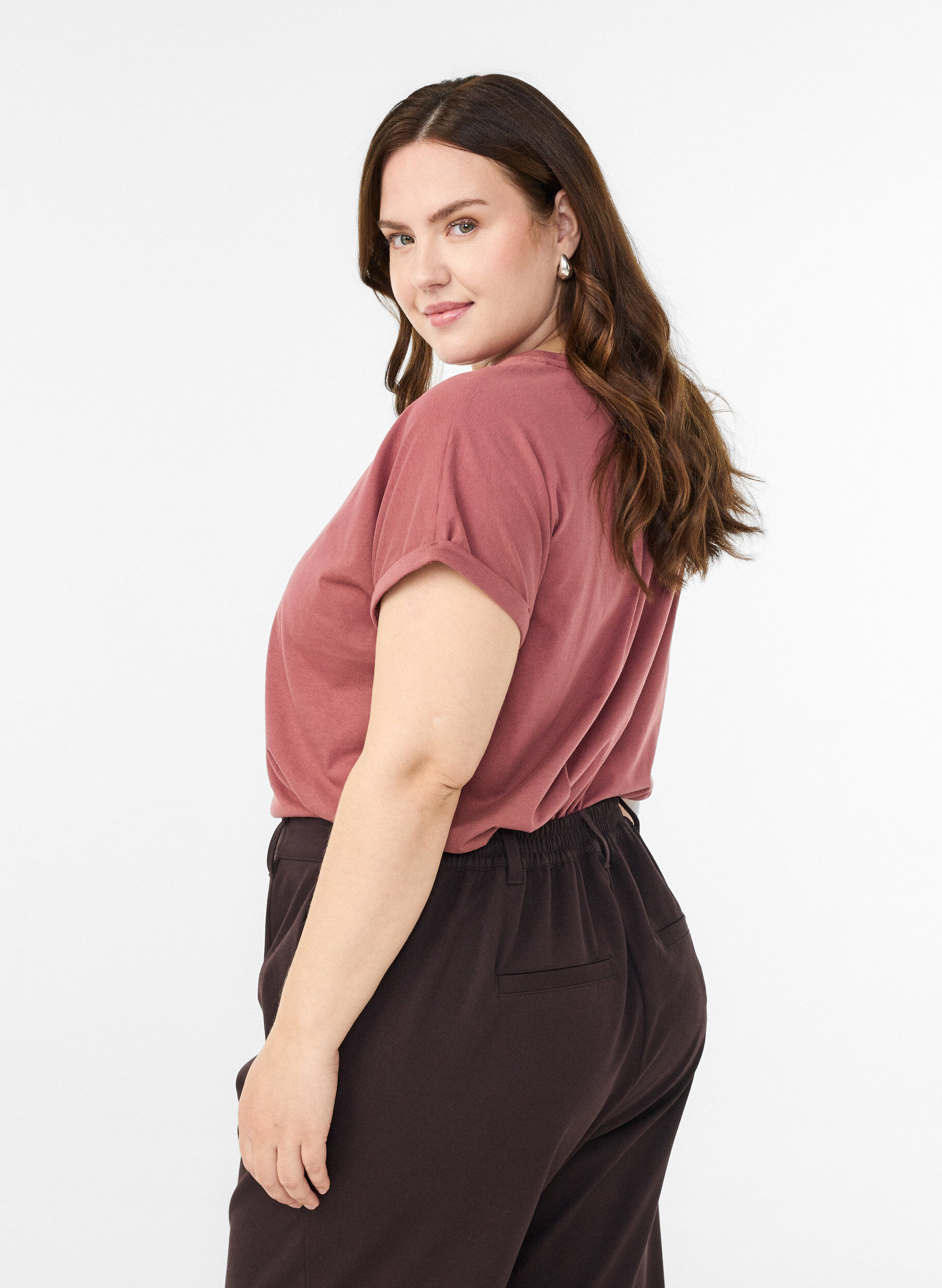 Zizzi T-shirt met korte mouwen van katoenmix, Roze, Model image number 1