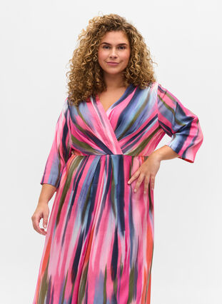 Midi-jurk met print en 3/4 mouwen, Pink AOP, Model image number 2