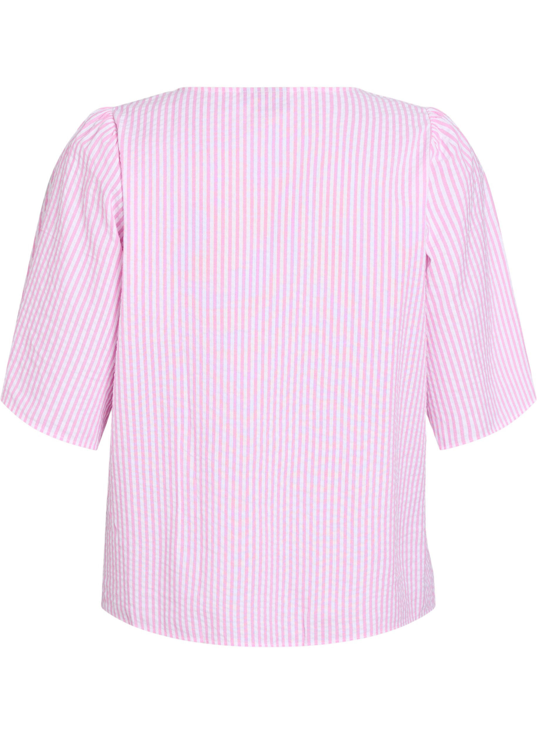 Zizzi FLASH - Gestreepte blouse met strikken, Roze, Packshot image number 1