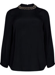 Viscose blouse met lange mouwen en parels, Black