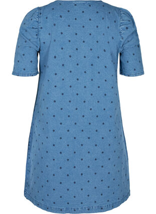 Gestippelde denim jurk met korte pofmouwen, Blue denim w. Dot, Packshot image number 1