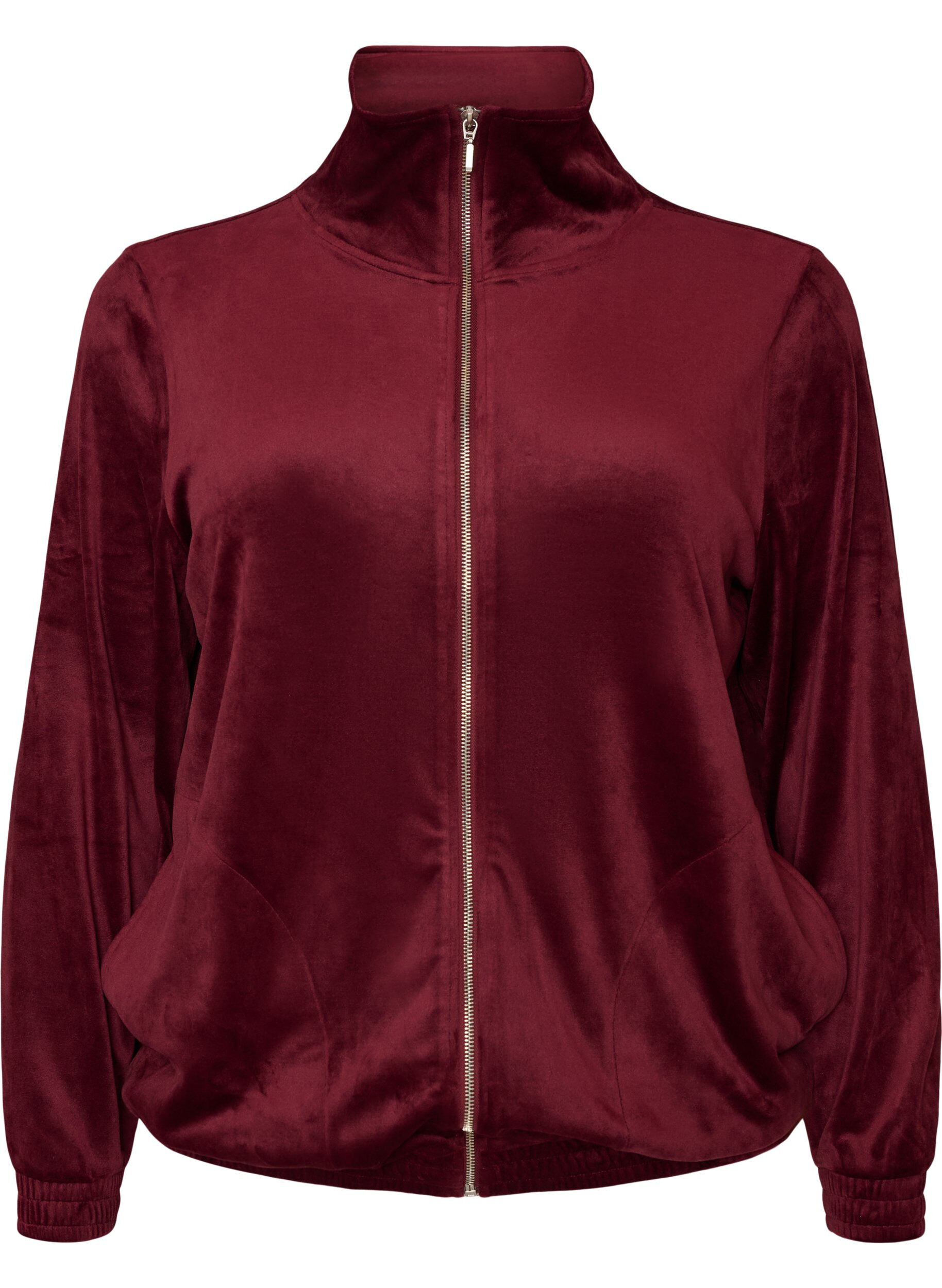 ZizziZachte velours cardigan met rits en hoge kraag, Rood, Packshot image number 0
