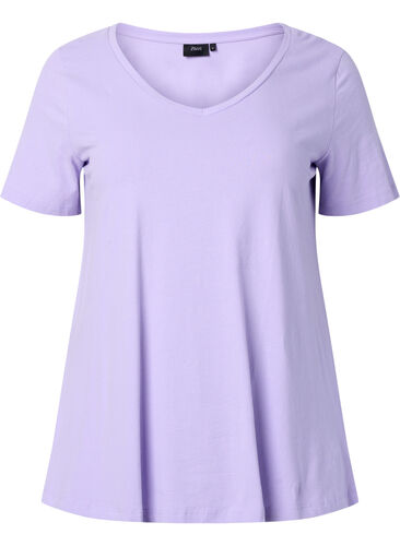 Basic t-shirt in effen kleur met katoen, Lavender, Packshot image number 0