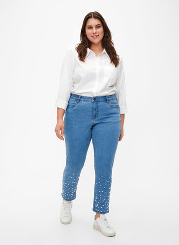 Slim fit Emily jeans met parels, Light Blue, Model image number 0