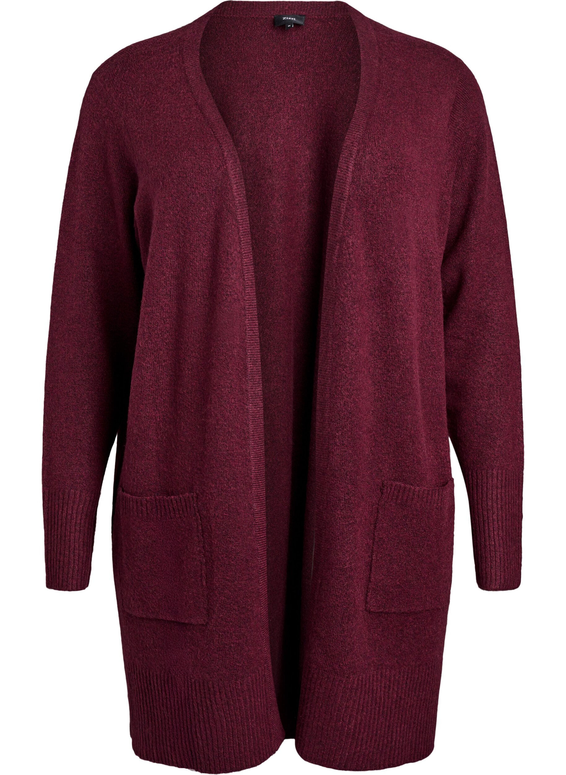 ZizziGeribd gebreid vest met zakken, Donker Bordeaux, Packshot image number 0