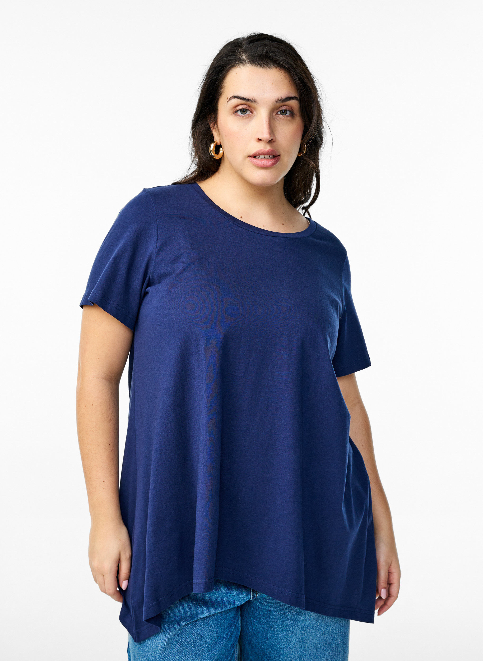 Zizzi T-shirt met ronde hals en A-lijn vorm, Blauw, Model image number 0
