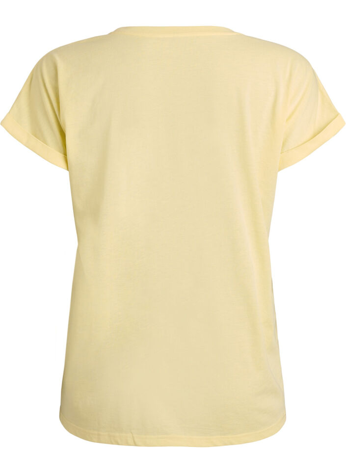 T-shirt met korte mouwen van katoenmix, Geel, Packshot image number 1