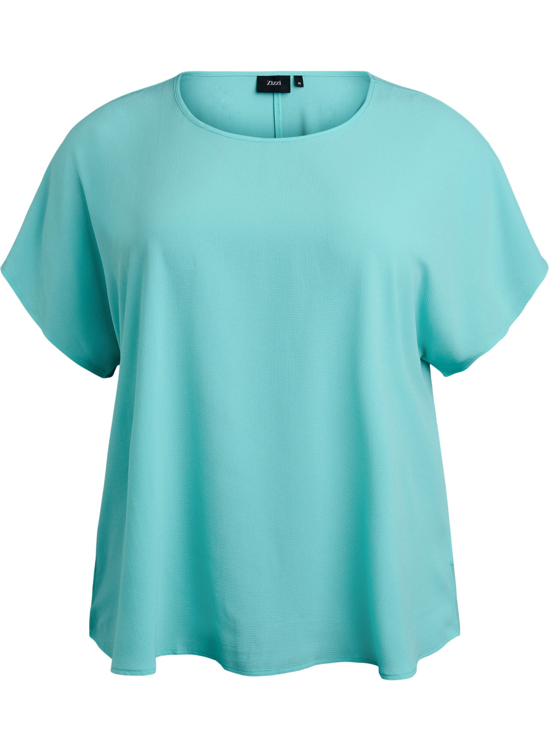 ZizziBlouse met korte mouwen en een ronde halslijn, Blauw, Packshot image number 0