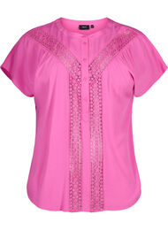 Viscose blouse met kanten afwerking, Raspberry Rose