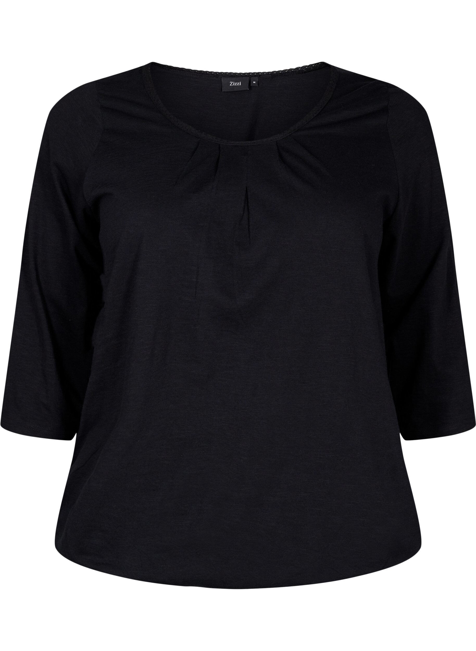 Zizzi Katoenen blouse met 3/4 mouwen, Black, Packshot image number 0