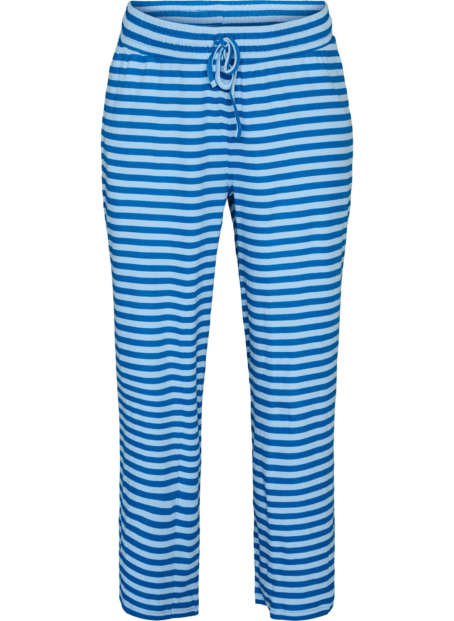 ZizziGestreepte pyjamabroek met een high waist en wijde pijpen, Blauw, Packshot image number 0