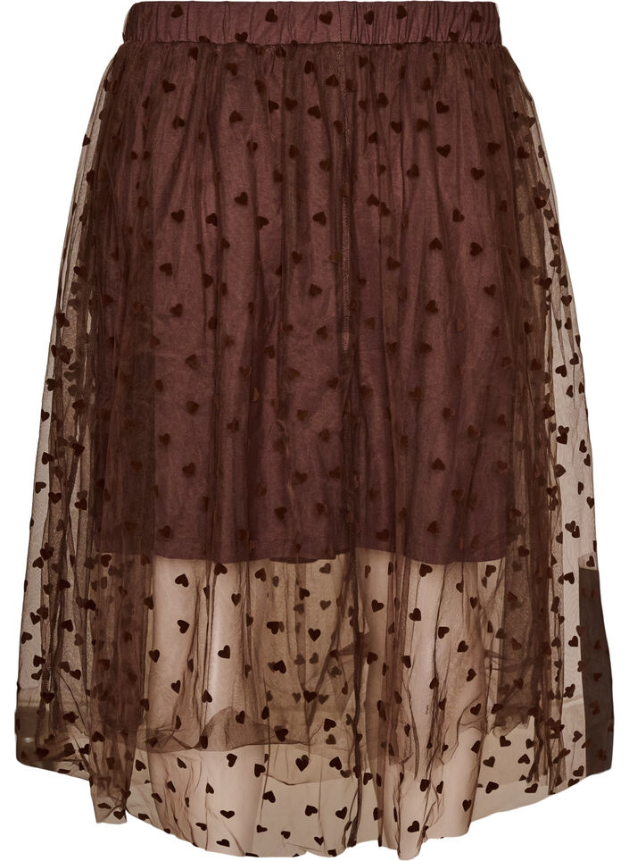 Midi-tule rok met hartjes, Bruin, Packshot image number 1