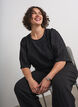 Jacquard blouse met sprankelende details en pofmouwen, Zwart, Model image number 0