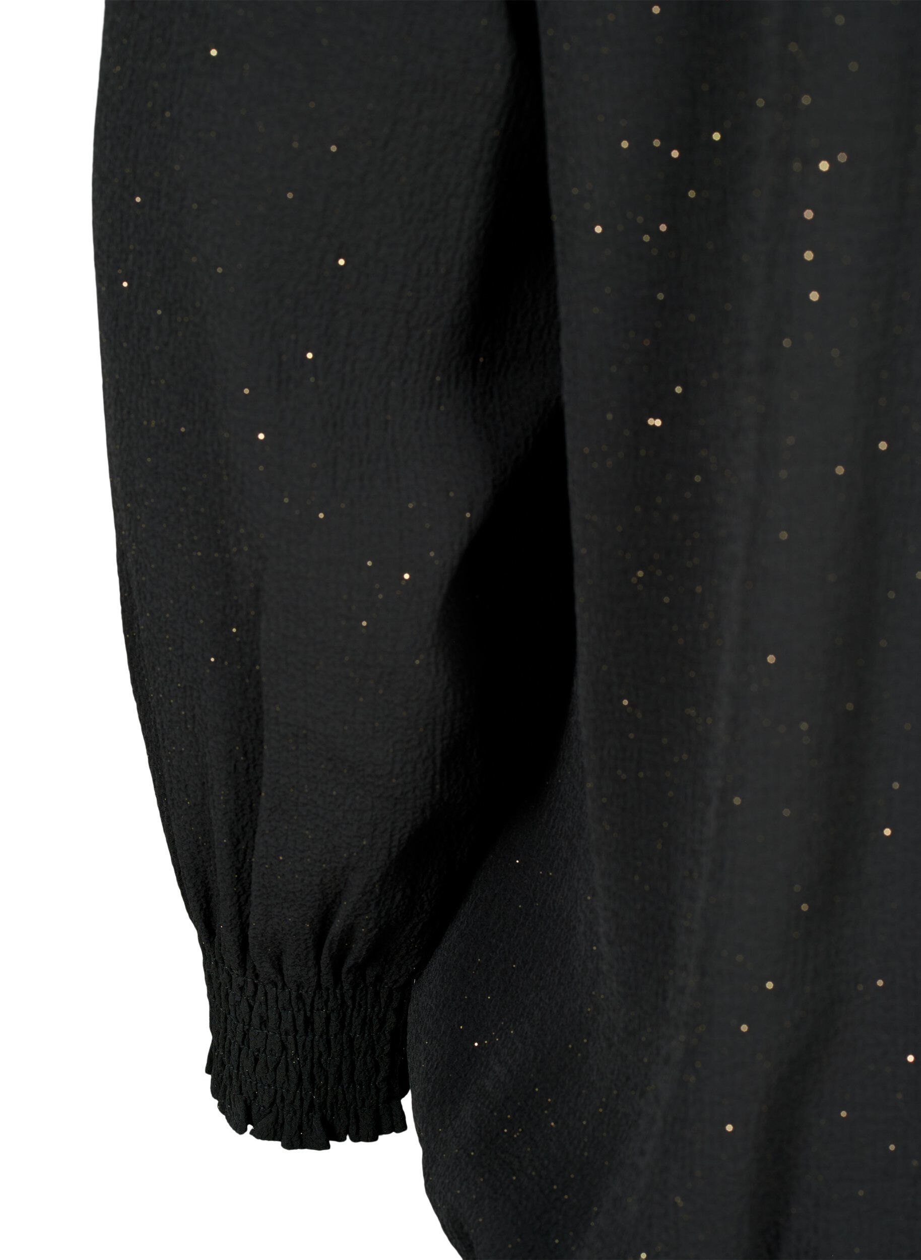 Zizzi FLASH - Blouse met lange mouwen, smok en glitter	, Black w. Silver, Packshot image number 3