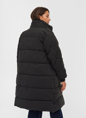 Lang gewatteerde jas met rits, Black, Model image number 1