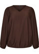 Viscose blouse met V-hals en ballonvormig silhouet, Bruin, Packshot image number 0