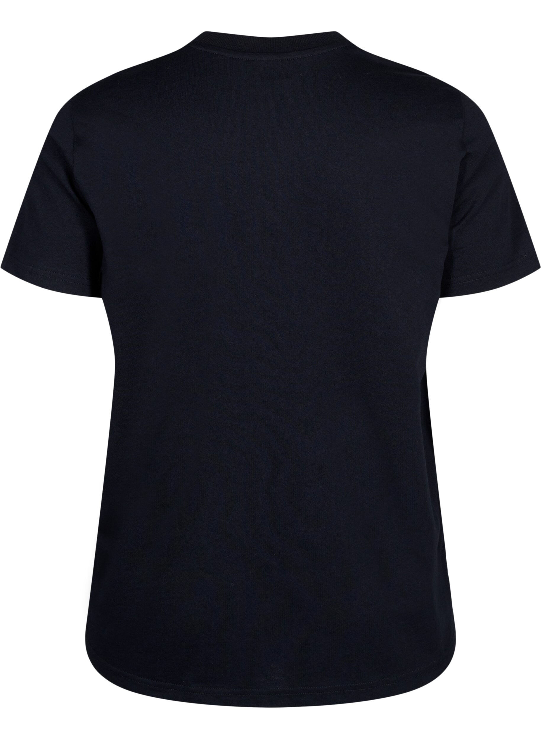Zizzi Basic katoenen T-shirt met ronde hals, Zwart, Packshot image number 1