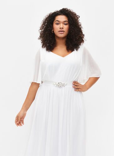Maxi jurk met drapering en korte mouwen, Bright White, Model image number 2