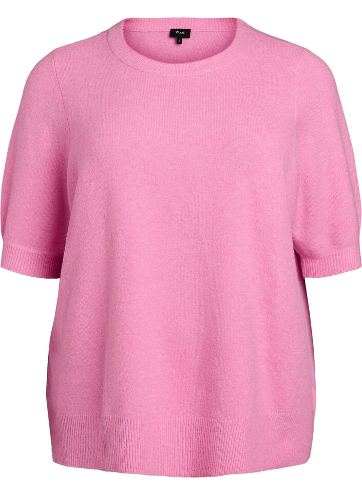 Gebreide blouse met korte mouwen, Roze, Packshot image number 0