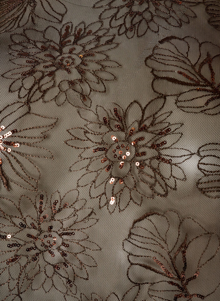 Mesh blouse met bloemen en pailletten, Bruin, Packshot image number 2