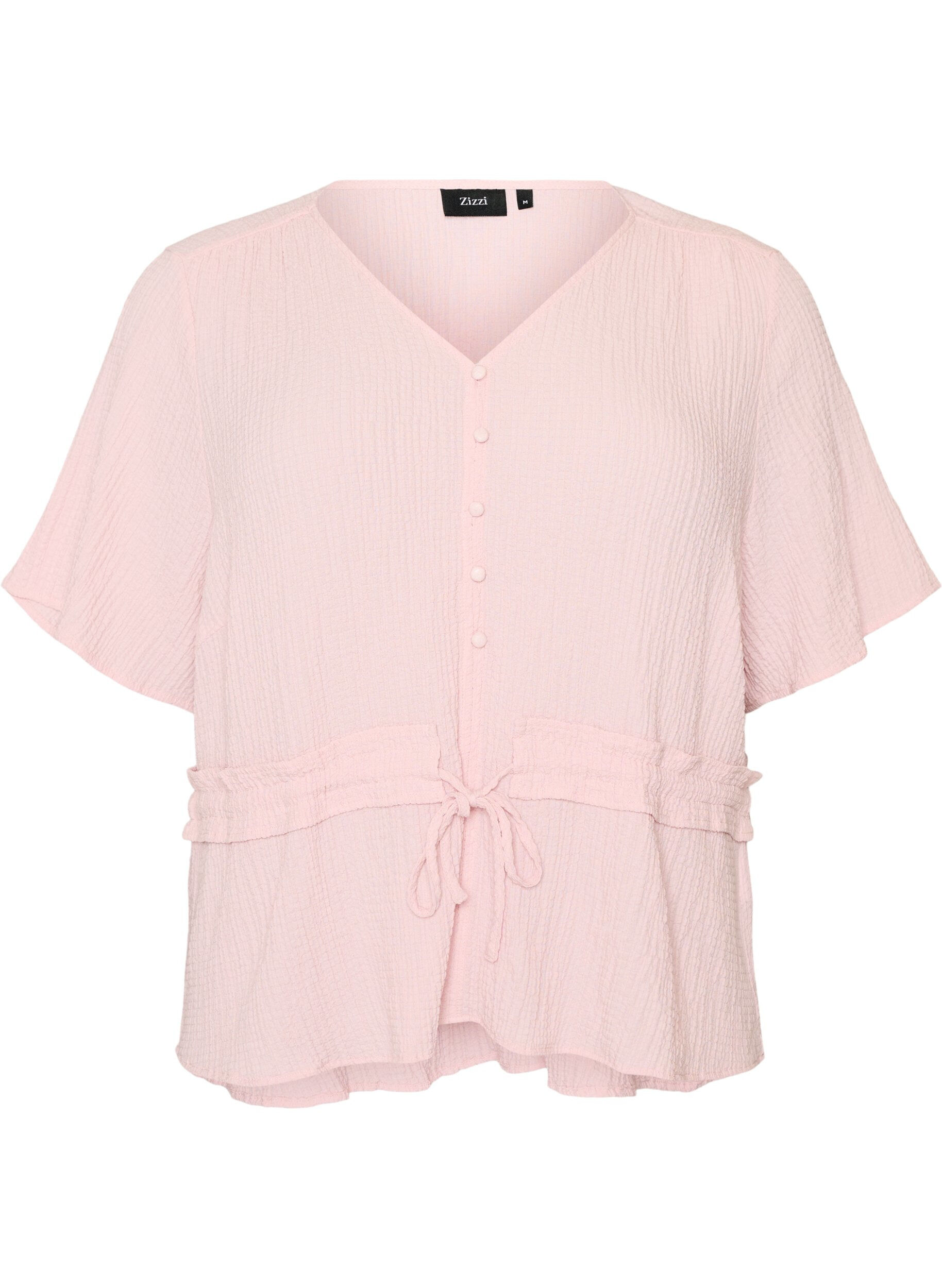 ZizziBlouse met textuur en een strik in de taille, Roze, Packshot image number 0