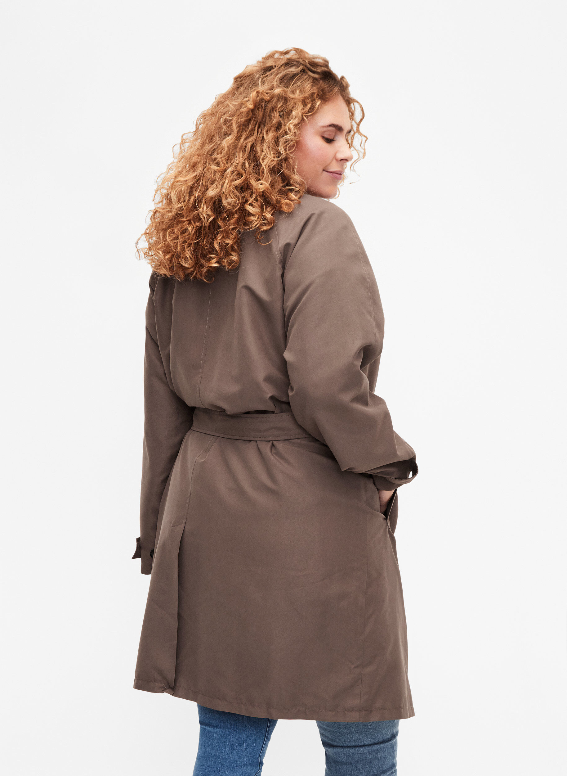 Zizzi Trenchcoat met riem en split, Chocolate Chip, Model image number 1