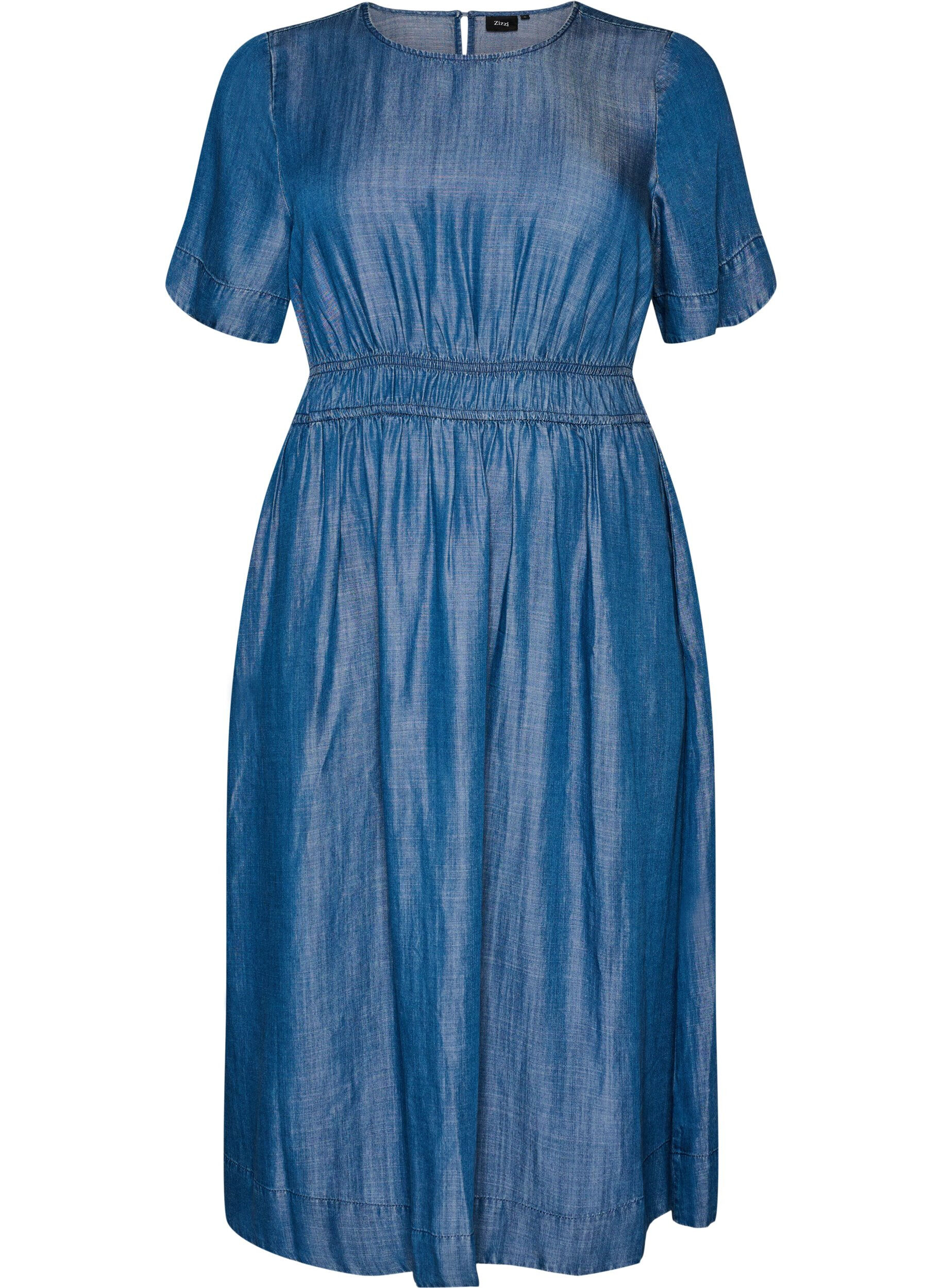 ZizziMidijurk in een denimlook met een elastische taille, Blauw, Packshot image number 0