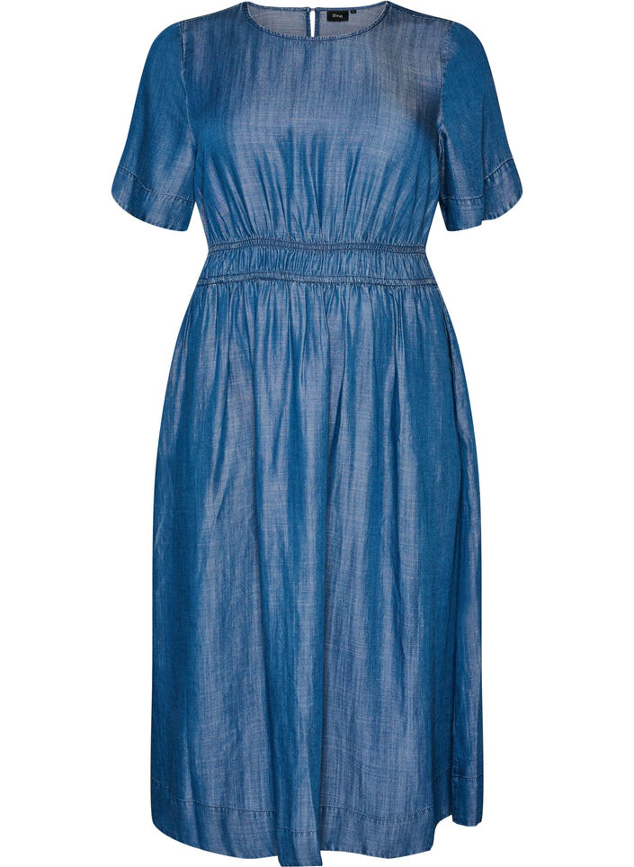 Midijurk in een denimlook met een elastische taille, Blauw, Packshot image number 0