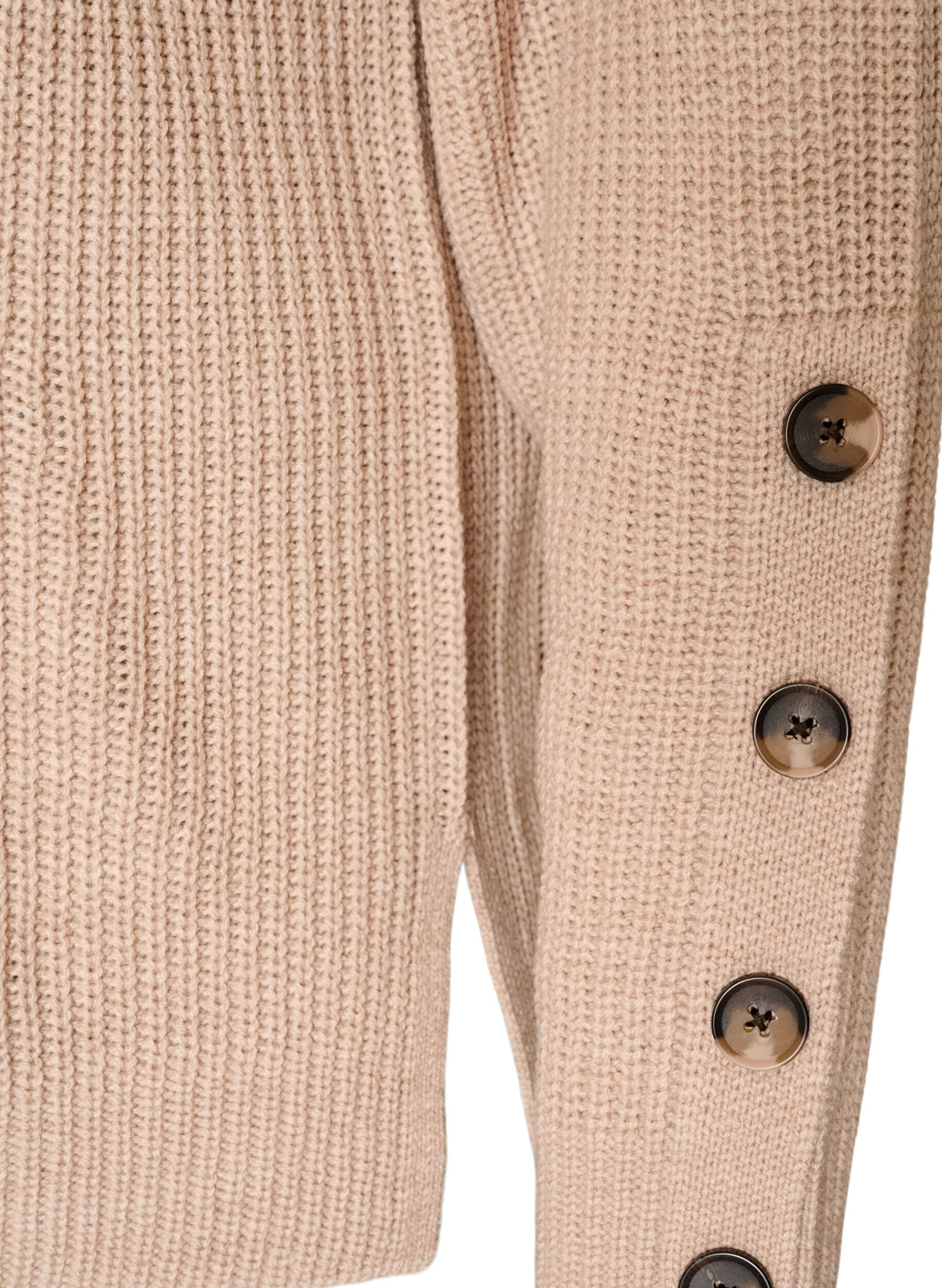 ZizziGebreide blouse met ribstructuur en knoopdetails, Beige, Packshot image number 3