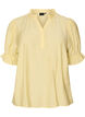 Blouse met korte mouwen in een viscosemix met textuur en ruchesmouwen, Geel, Packshot image number 0