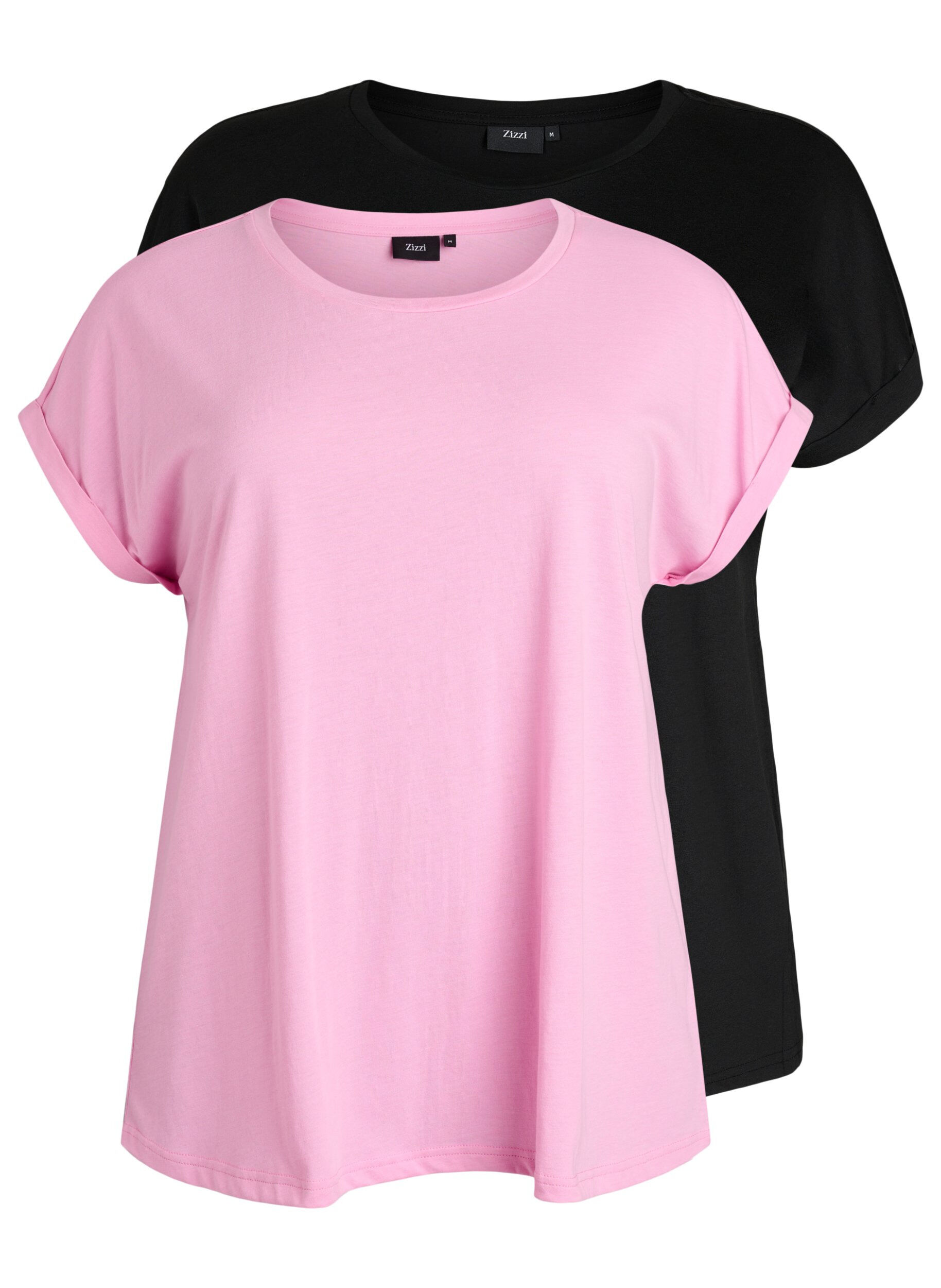 Zizzi 2-pack T-shirts met korte mouwen, Roze, Packshot image number 0