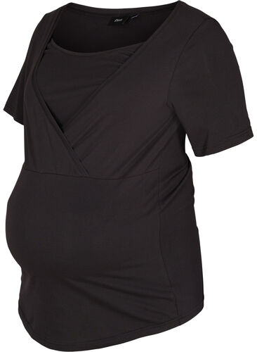 Zwangerschap t-shirt met korte mouwen in katoen, Black, Packshot image number 0