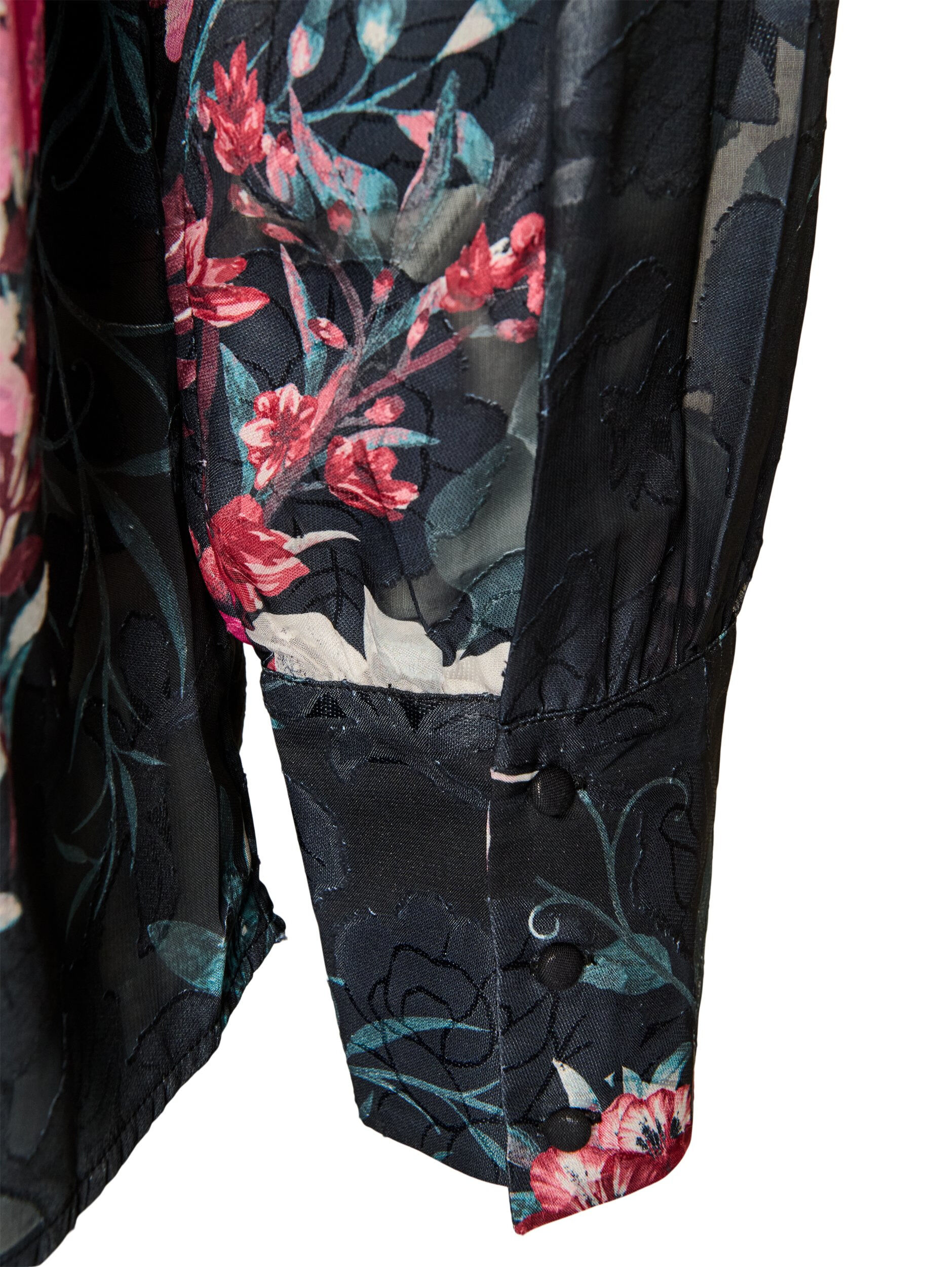 ZizziBlouse met bloemenprint en geweven textuur, Zwart, Packshot image number 3