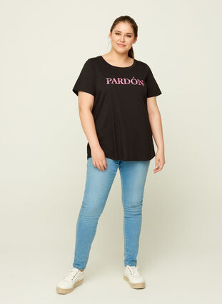Katoenen t-shirt met print, Black, Model image number 2