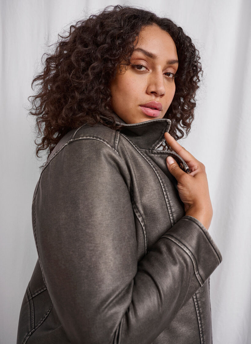 Versleten imitatie leren jas, Dark Grey Wash, Image image number 0