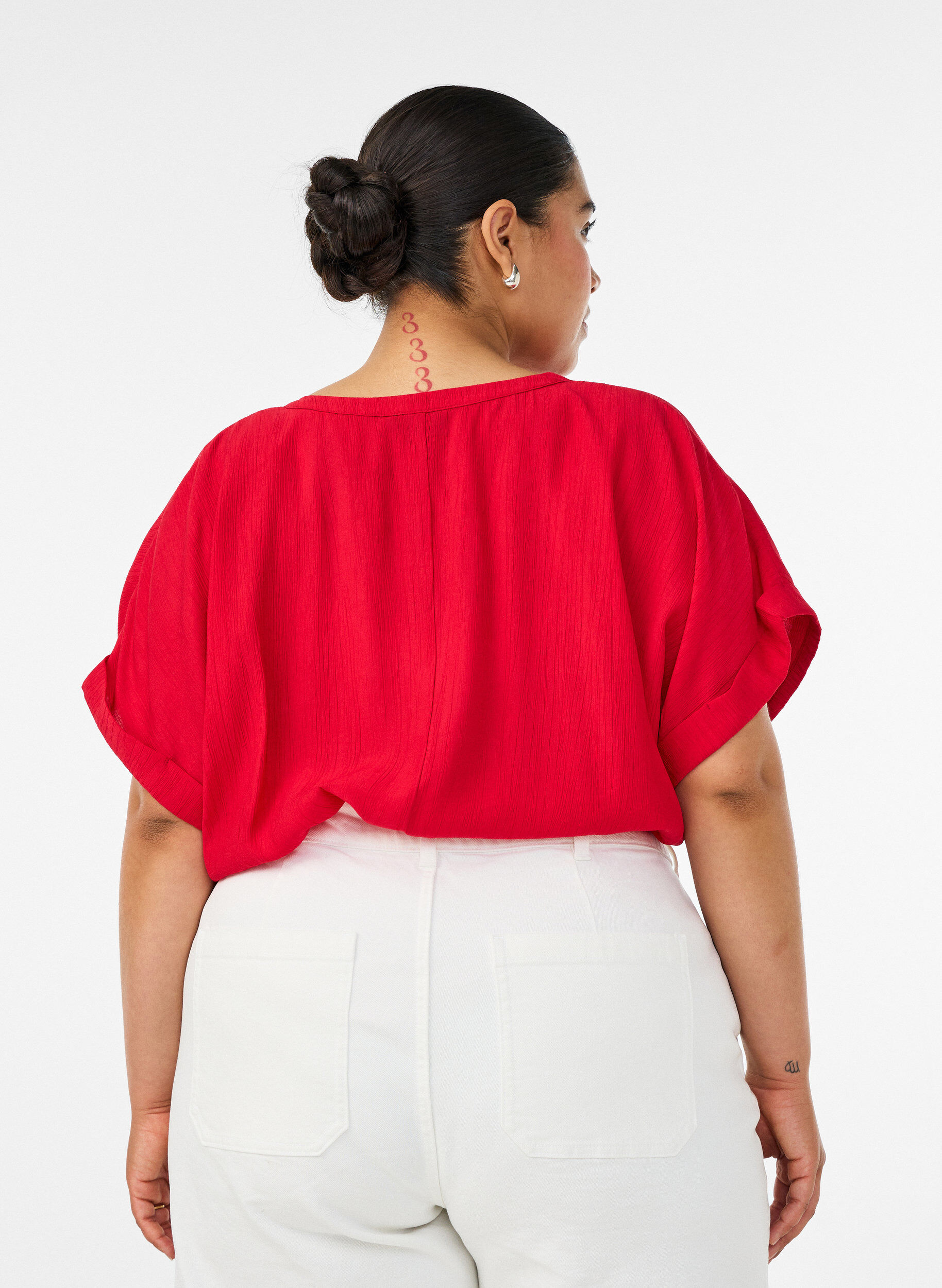 ZizziViscose blouse met knoopjes en textuur, Rood, Model image number 2