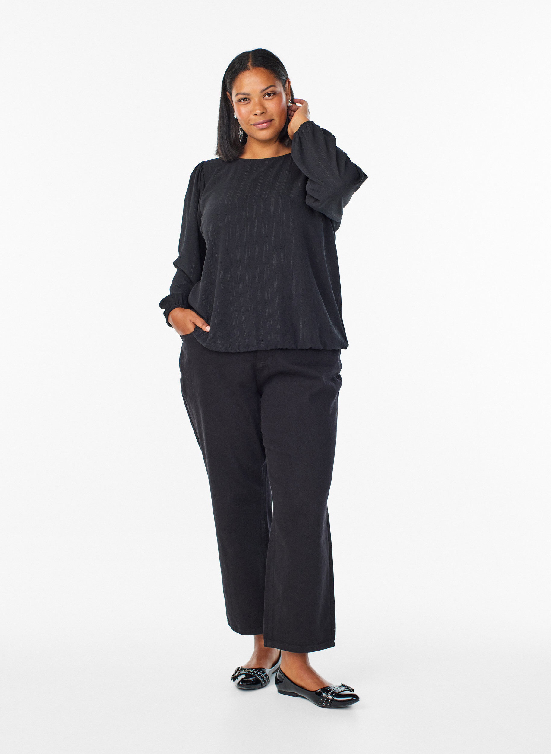 Zizzi Blouse met zilveren glitter, Zwart, Model image number 1