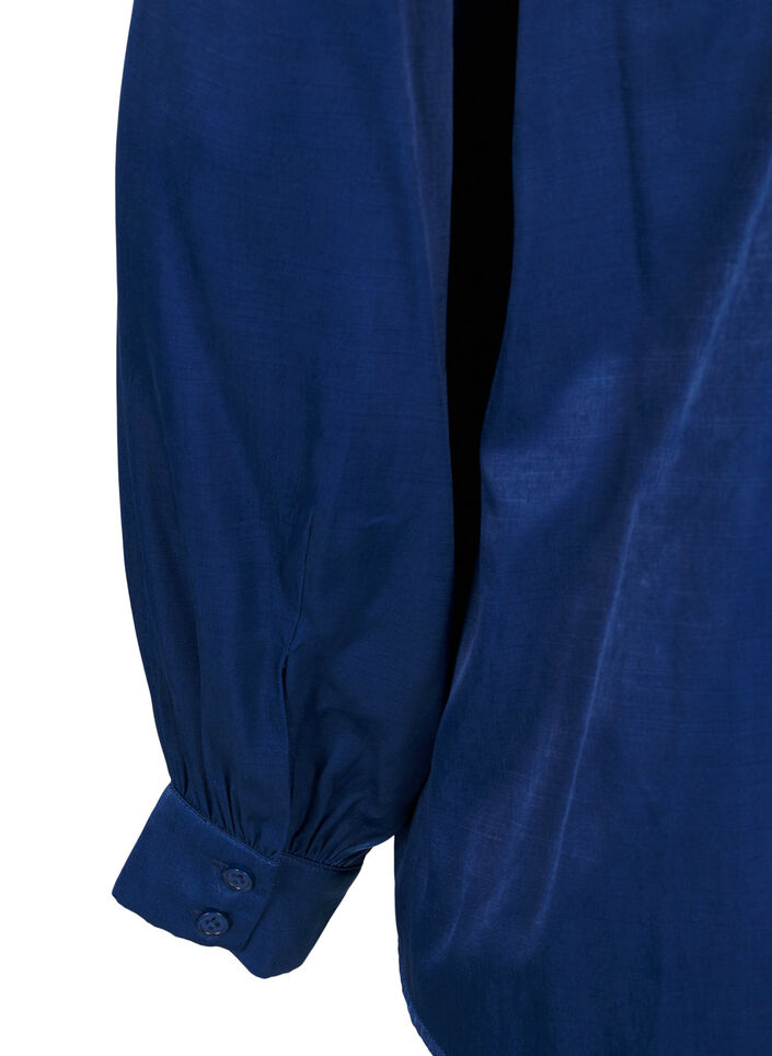 Blouse met lange mouwen, ruches en V-hals, Estate Blue, Packshot image number 4