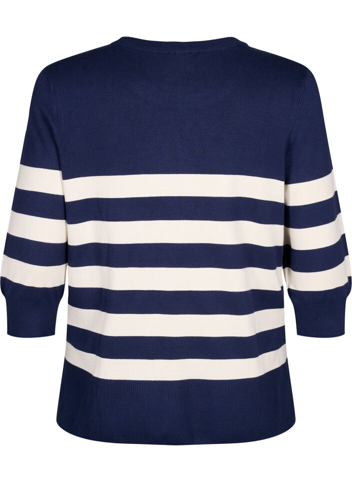 Gestreepte pullover van viscose met 3/4 mouwen, Navy Blazer/Birch, Packshot image number 1