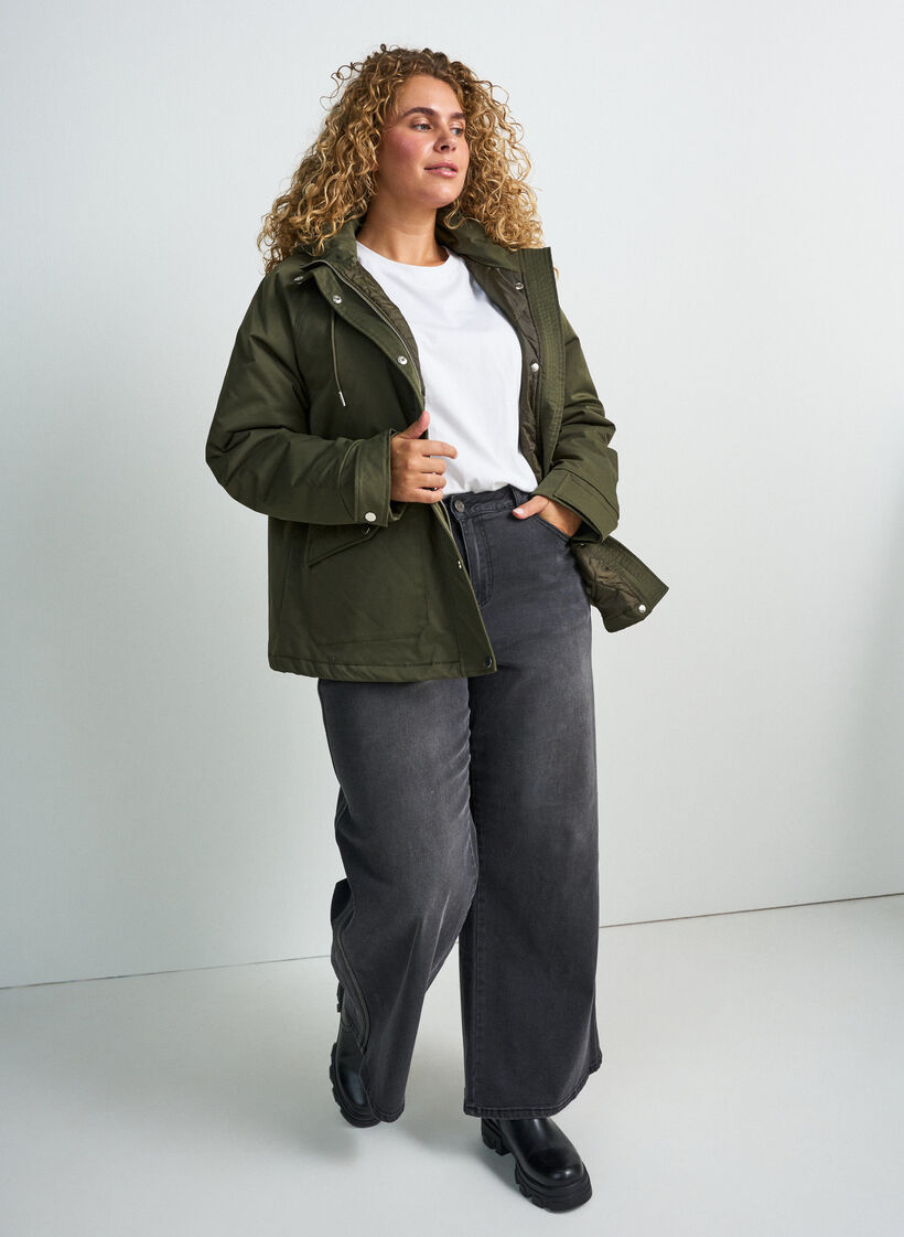 Gewatteerde parka met afneembare capuchon, Groen, Model image number 1