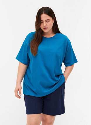 Katoenen t-shirt met korte mouwen, Fjord Blue, Model image number 0
