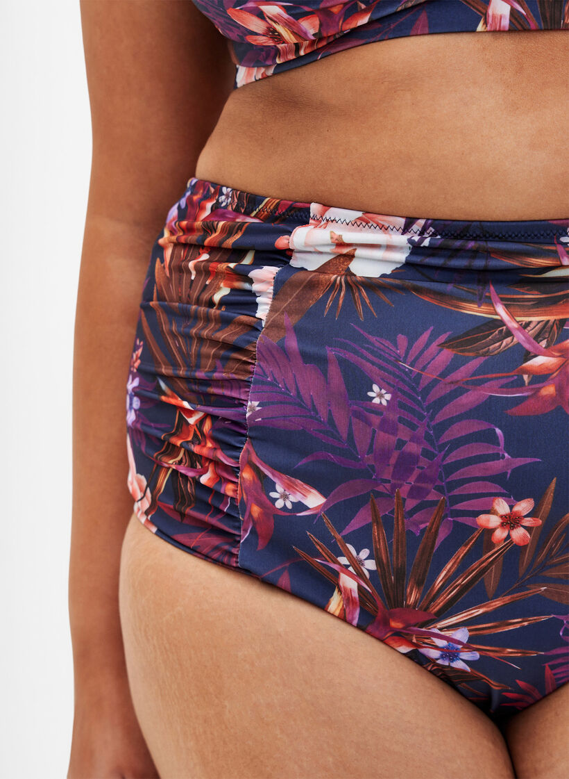 Bikinibroekje met bloemen en hoge taille, Paars, Model image number 2