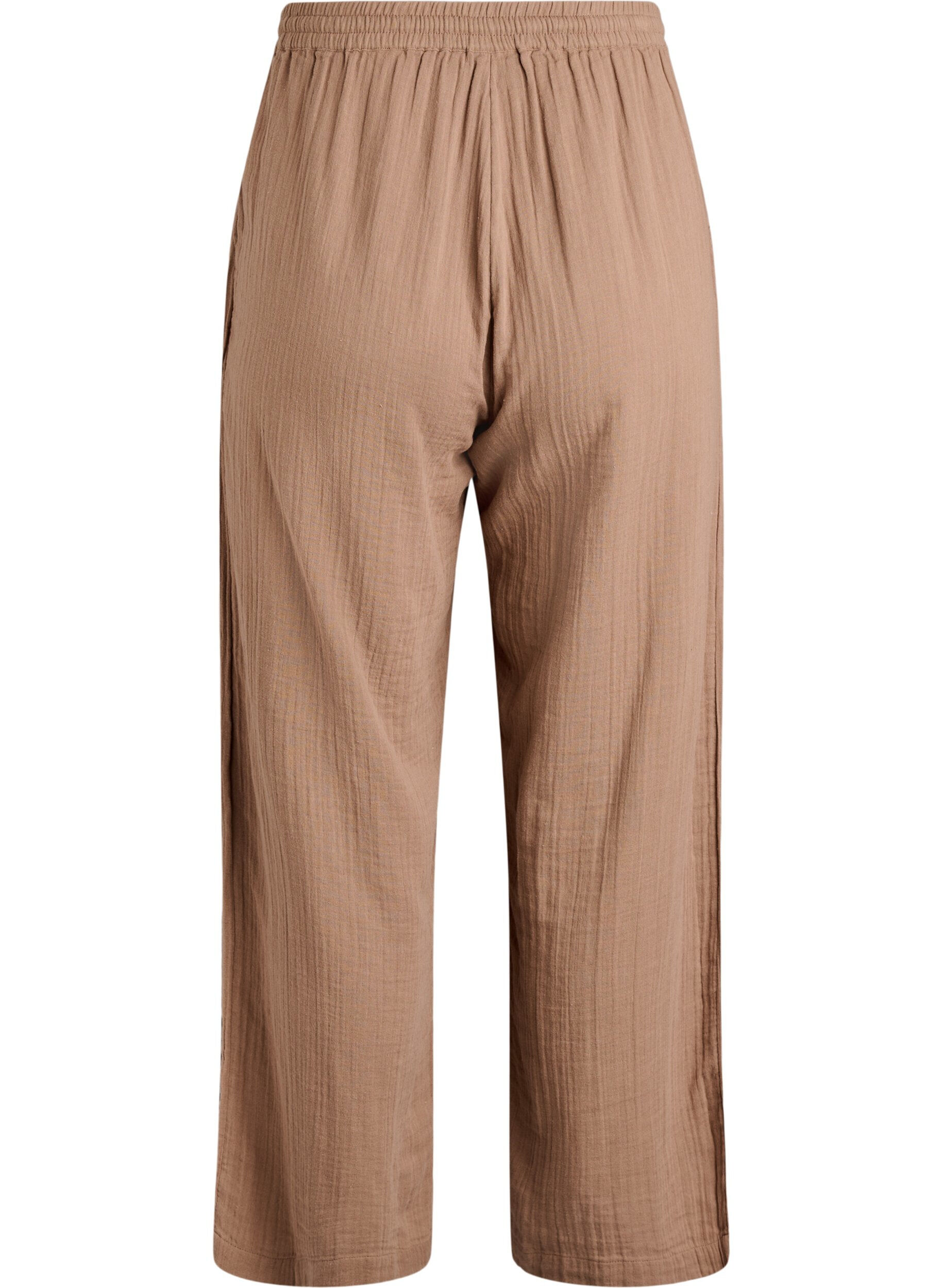 ZizziHigh-waist katoenen mousseline broek met losse pijpen, Bruin, Packshot image number 1