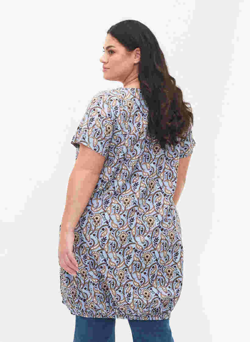 Katoenen jurk met korte mouwen en print, Blue Paisley , Model image number 1